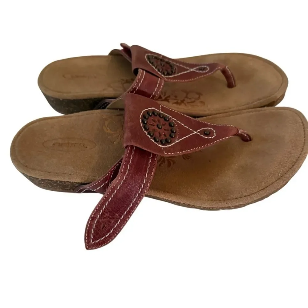 Aetrex Orthapedic Adjustable Embellished Thong Flip Flop Sandals Comfort  Sz 38